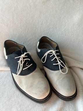 Men's Two-Tone leather mnavy and Cream Oxford golf Dress Shoes